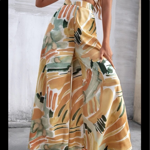 Boho High Waist Rise Water Color Wide Leg Palazzo Pants - Picture 4 of 8